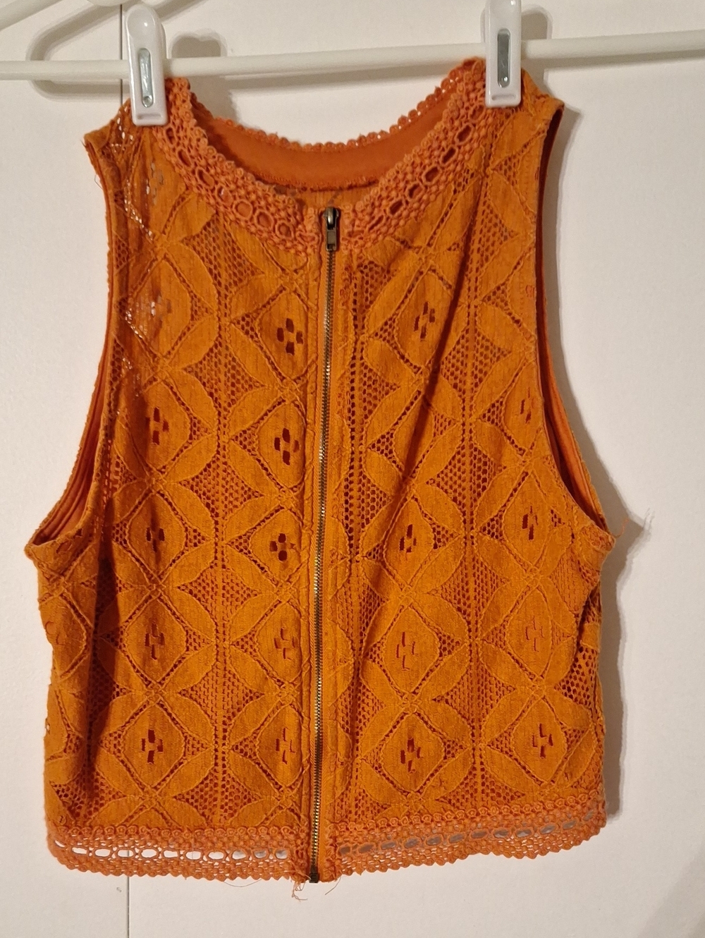 Sleeveless Crochet Zip-Front Top - Orange